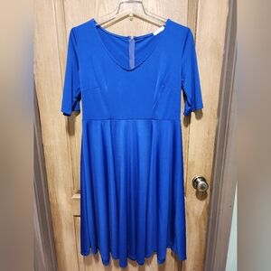 Meaveor Elegant Blue Fit and Flare Long Sleeve Dress for Cocktail
